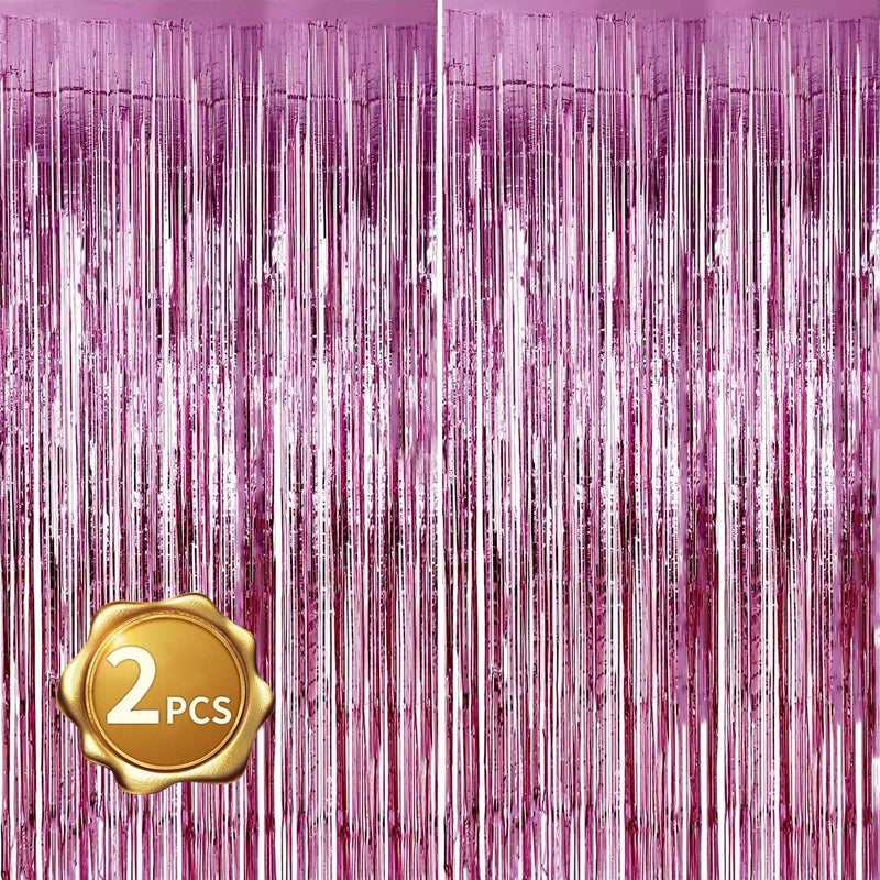 BEISHIDA BEISHID 2 Pcs Pink Door Streamers Tinsel Curtain Party Streamers Backdrop Fringe Foil Wall Background for Birthday Christmas Wedding Pink Girls Valentine's Day Party Decoration(3.28 ft x 6.56 ft) - Image 1